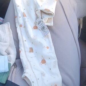 Cream & Peach Printed Baby Sleepsuit